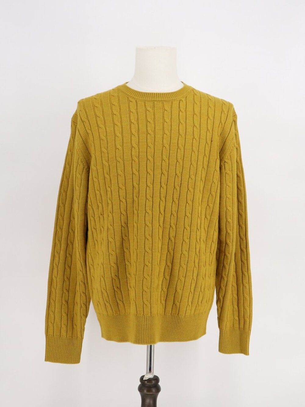 SPIER & MACKAY Men's Merino Wool Cable Knit Crewneck Sweater Mustard Yellow XXL